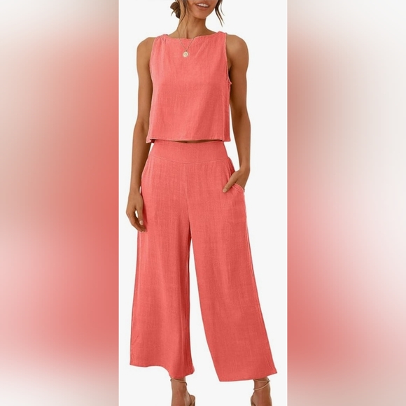 Two-piece Jumpsuit, Coral - Picture 3 of 3